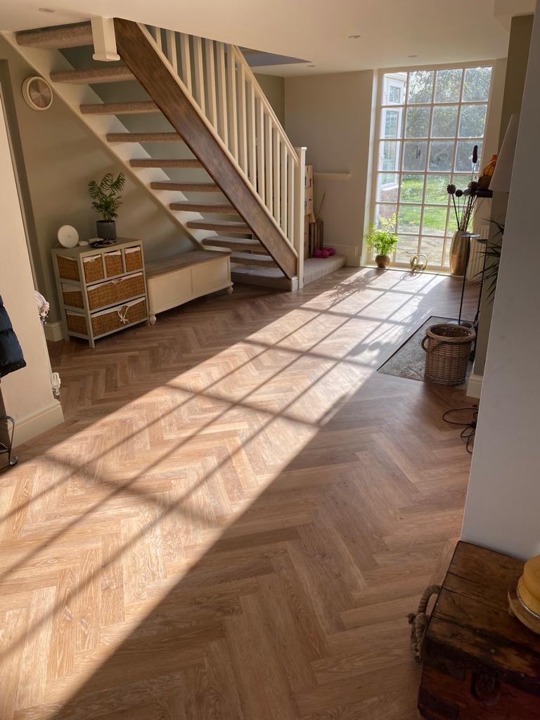 Karndean Knight Tile Herringbone LVT - Rose Washed Oak - fitted in Hallway