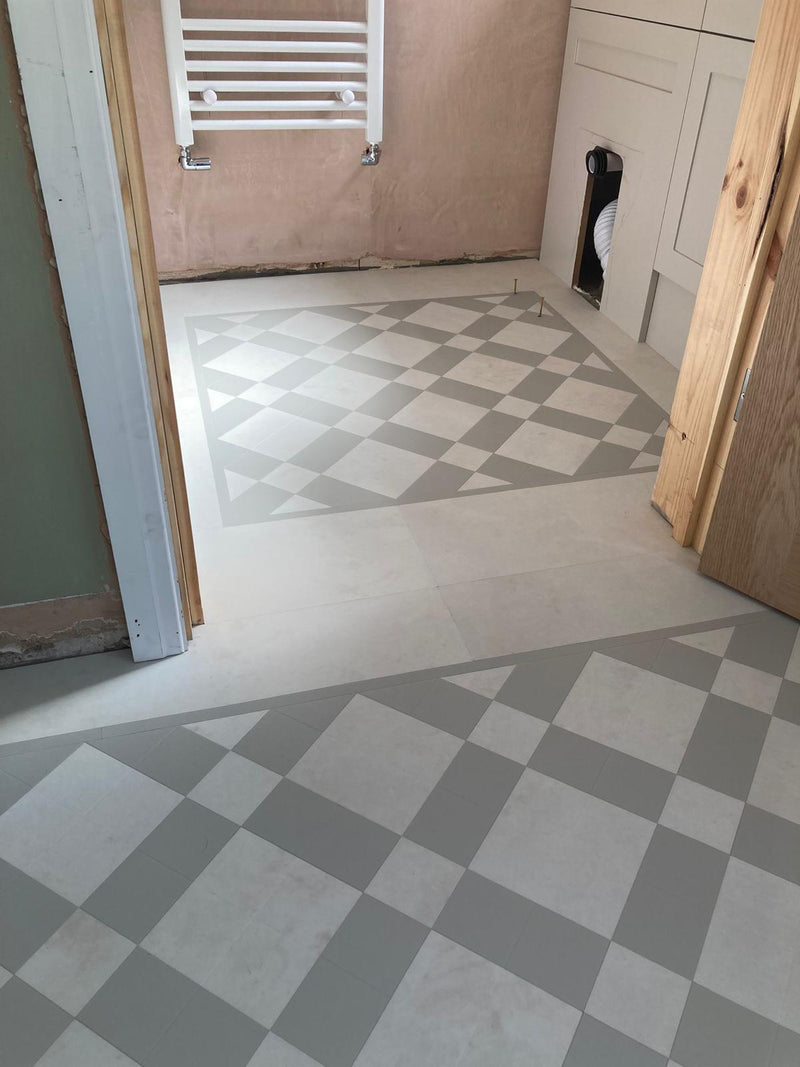 j2 Flooring Victorian Tile LVT - Windsor Pale Green/Cream - fitted in Bathroom