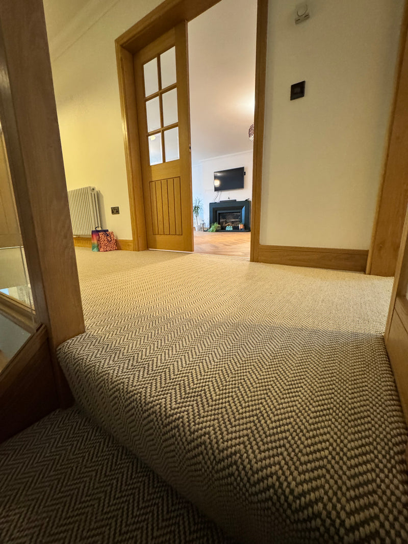 Fibre Flatweave Classics Herringbone Carpet - Dapple - fitted to stairs & landing