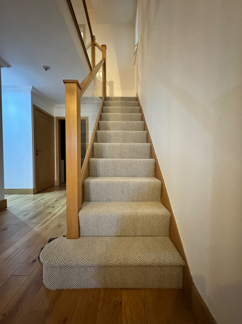 Fibre Flatweave Classics Herringbone Carpet - Dapple - fitted to Staircase