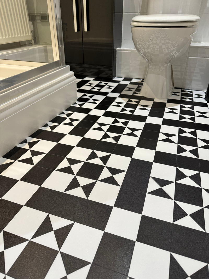 J2 Flooring Victorian Tile - Balham - Black & White - fitted in Bathroom