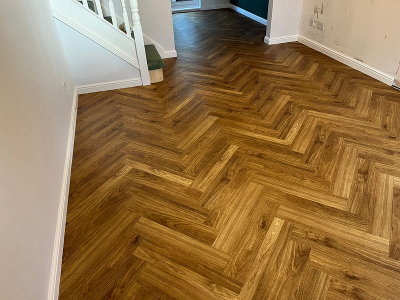 j2 Flooring Rustic Textures Herringbone LVT - Golden Oak - fitted in Lounge