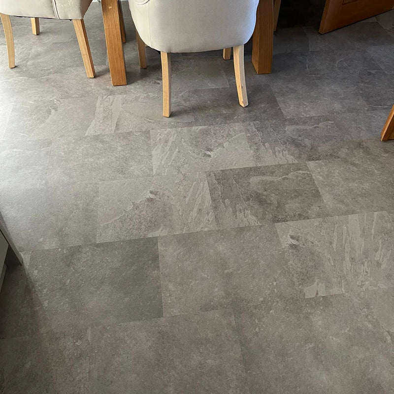Karndean Knight Tile Ceramic Effect - Grey Riven Slate - fitted in Diningroom